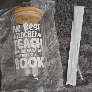 Teacher Appreciation Week Glass Tumbler with Bamboo Lid and Straw